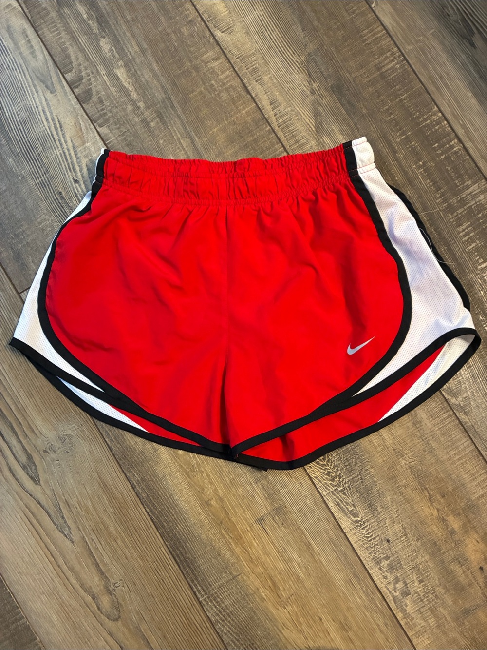 Nike Women’s Red Athletic Running Shorts with Black & White Trim